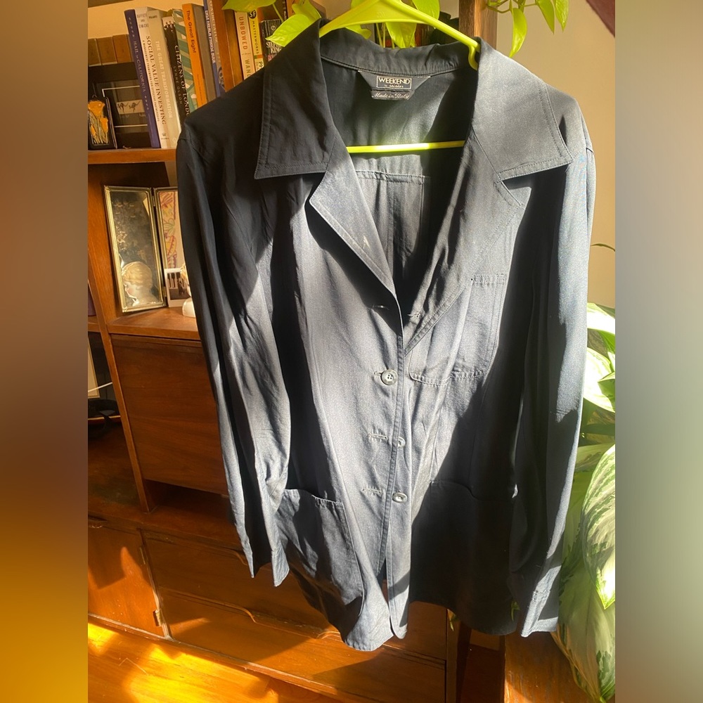 Weekend by Max Mara navy blue 100% silk blazer / chore coat
